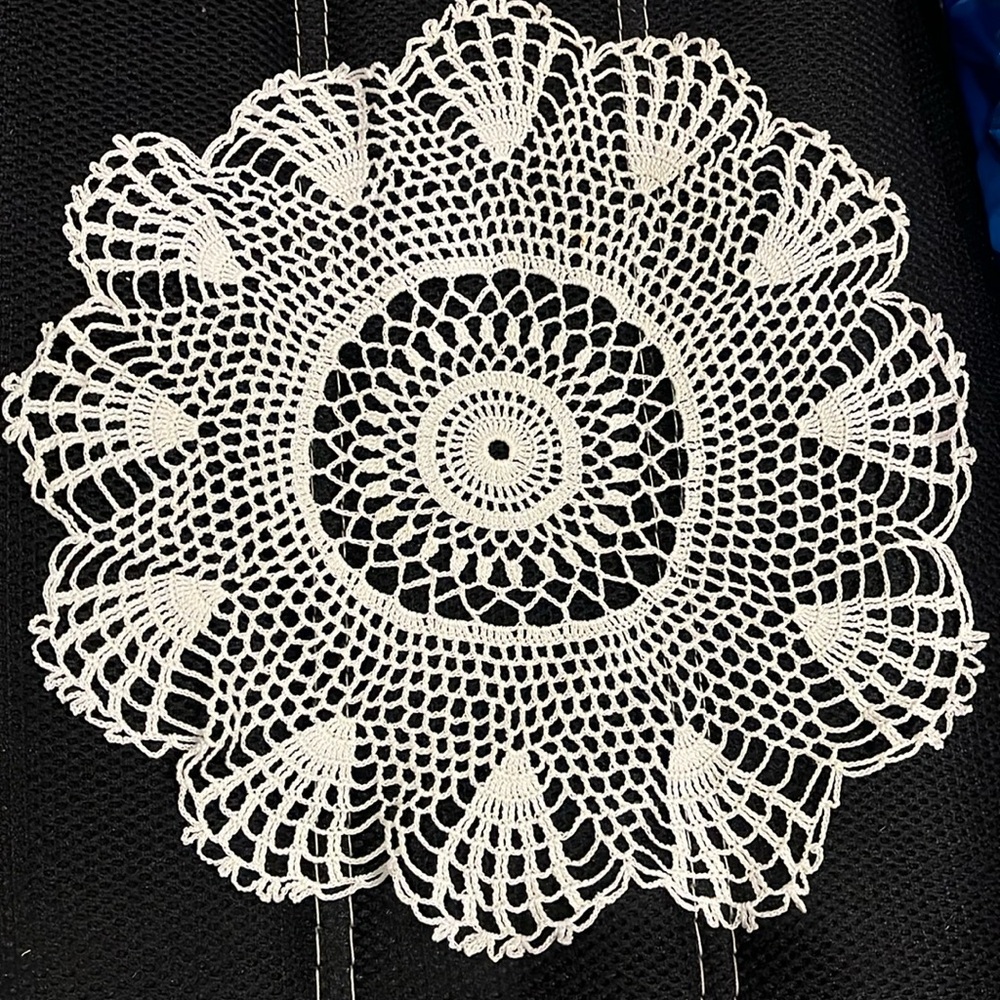 Vintage Handmade Crocheted Cotton Lace Doily 12” round scalloped open we…